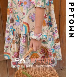 巴巴小镇 女童连衣裙2026新款夏季儿童纯棉短袖裙子中大童碎花长裙公主裙