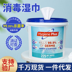 现货桶装消毒湿巾 225抽*1桶