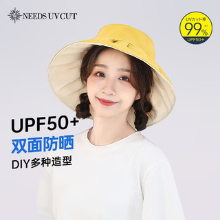 NEEDS UVCUT 蝴蝶结渔夫帽 暮光黄&浅米色 遮阳帽