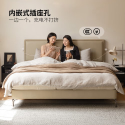 源氏木语 真皮床现代轻奢进口头层牛皮软体床小户型家具齐边软包床2026新品 低铺灰贝色皮床(真皮