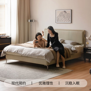 源氏木语 真皮床软包床现代轻奢 进口头层牛皮(真皮+pvc)