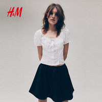 H&M 1317041 泡泡袖府绸 白色 M 女士衬衫