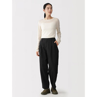 無印良品 MUJI 女式棉线丝光斜纹桶形裤 黑色 M