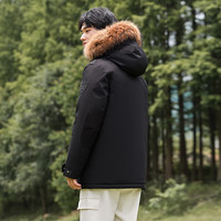 坦博尔 TF236579 毛领加厚工装羽绒服 黑色 XS