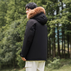 坦博尔 TF236579 毛领加厚工装羽绒服 黑色 XS
