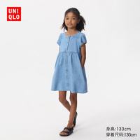 优衣库 女童打褶连衣裙 宝蓝色 160cm