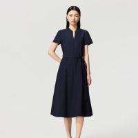 LANCY 【收腰显瘦】朗姿V领收腰A字中长款连衣裙