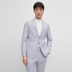 BOSS 外套西装套装男式西服棉质亚麻弹力泡泡纱修身商务西装套西