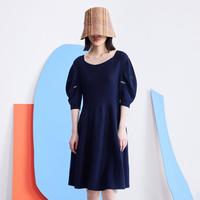 PORTS宝姿 趣味刺绣泡泡袖 针织连衣裙