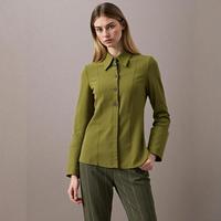 Massimo Dutti 商务优雅纯色侧开叉简约翻领长袖衬衫女