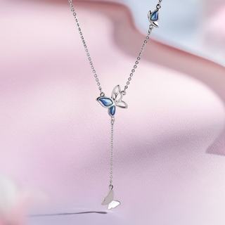 周六福 PT950铂金项链女蓝色渐变珐琅灵动蝶舞2.95g40+5cm