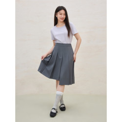 独束 不规则百褶A字裙 学院灰 M