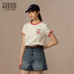 TEENIE WEENIE 【撞边设计】复古学院风小熊全棉圆领短袖女T恤