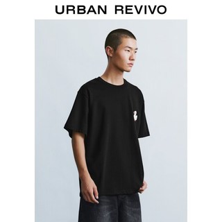 URBAN REVIVO UUY460020 棉质宽松 正黑 M 男士T恤