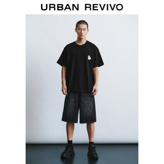 URBAN REVIVO UUY460020 棉质宽松 正黑 M 男士T恤