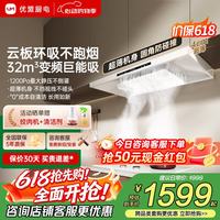 优盟 顶吸式抽油烟机白色家用30风量大吸力变频超薄公寓脱排抽烟机免拆自清洁 家电