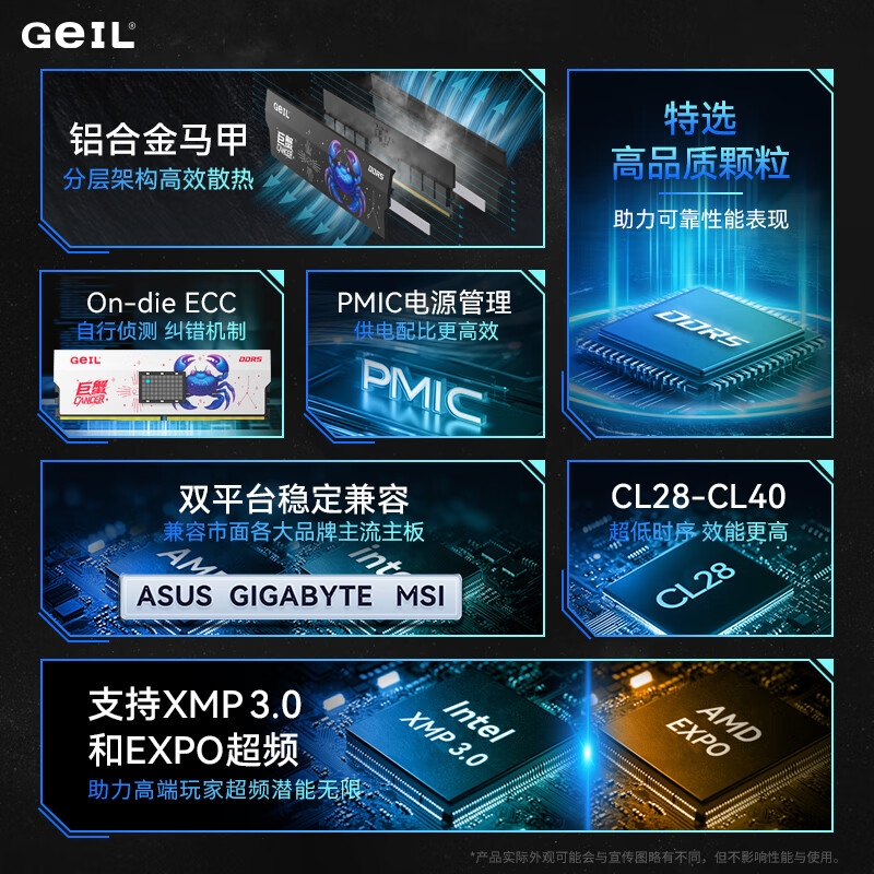 金邦 巨蟹升级版 DDR5 6000 C36 32GB(16G×2) 黑色 台式机内存