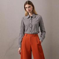 Massimo Dutti 女士棉质拼色格纹翻领长袖衬衫