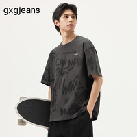 gxgjeans 男装涂鸦字母满印时尚圆领短袖T恤 25夏新品