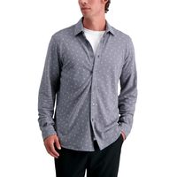 HAGGAR 男式 纽扣衬衫 长袖印花棉衬衫 有领 长袖 标准版型 Charcoal Grey