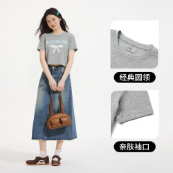 热风 2026年夏季新款女士设计感蝴蝶结图案短袖