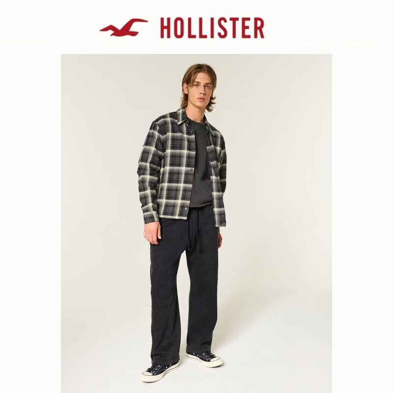 HOLLISTER 334-6014 美式抓绒水洗 黑色 L 男士休闲裤