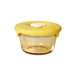 Pyrex 康宁全硅胶盖可蒸煮蛋羹玻璃辅食盒保鲜储存盒婴儿辅食 圆形辅食盒190ml