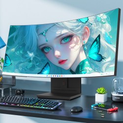 WPNA 34英寸4K曲面带鱼屏超薄台式一体机电脑酷睿i3i5i7高配炒股家用办公商用设计直播电竞游戏全套整机