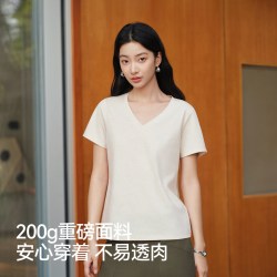 森马 V领正肩吸湿速干抑菌女士T恤