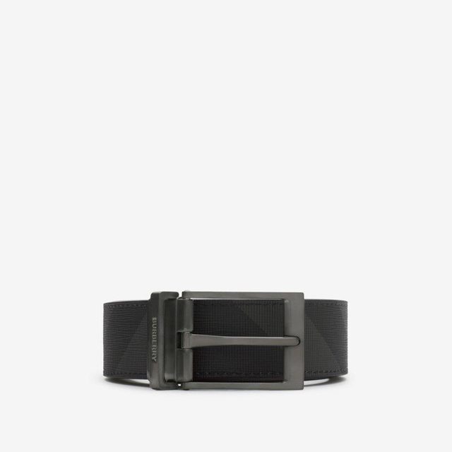 经典款：BURBERRY 【意大利工坊】小牛皮格纹织物双面两用腰带男士 两色可选