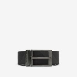BURBERRY 【意大利工坊】小牛皮格纹织物双面两用腰带男士 两色可选