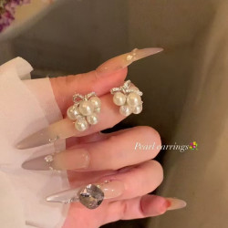 半日逅屿 法式气质蝴蝶结珍珠耳环女小众设计时尚气质轻奢高级感精致耳饰品 蝴蝶结珍珠耳环