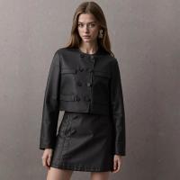 Massimo Dutti 【酷飒皮革】圆领百搭修身短款皮外套