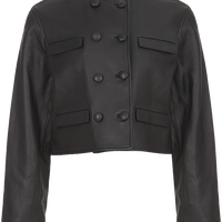 Massimo Dutti 纯羊皮革圆领修身短款女士皮衣