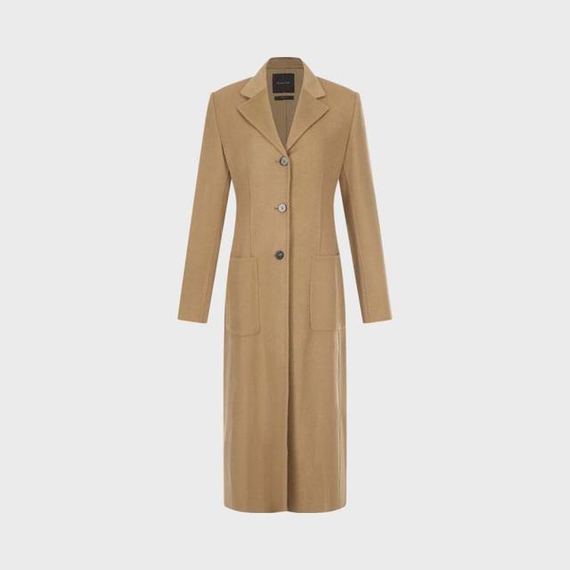 Massimo Dutti 女式舒适柔软含羊毛慵懒休闲翻领开叉长款毛呢大衣