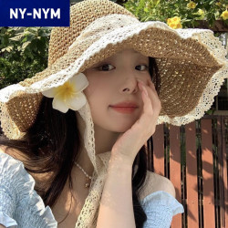 NY-NYM 泫雅风木珠可折叠海边遮阳草帽
