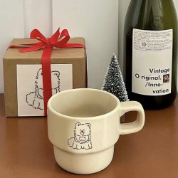 精致叠叠小狗耐高温马克杯ins情侣颜值咖啡杯陶瓷水杯牛奶杯礼物 白色叠叠杯*萨摩小狗 1只
