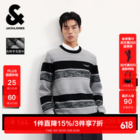 杰克琼斯 杰克·琼斯（JACK&JONES）男装秋冬季毛衣男士羊毛衫条纹休闲针织衫宽松圆领套头打底衫 C13沙灰色