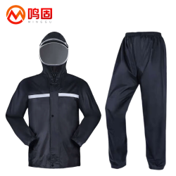 鸣固 雨衣全身防暴雨成人 反光雨衣套装 骑手专用 牛津布黑色XL  CW890039