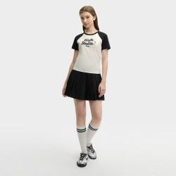 FILA 女士时尚休闲液氨整理T恤 修身撞色针织短袖衫
