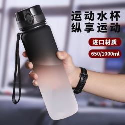 季芒 大容量健身运动水杯便携 黑白渐变 650ml