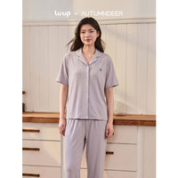 秋鹿 身呼吸凉感棉开衫短袖长裤情侣睡衣女家居服套装 皎白色/女 XL