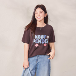 慕姗诗怡 大码女装2026夏遮肚子宽松印花正肩短袖T恤C2603011