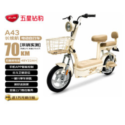 五星钻豹 电动自行车A43新国标长续航电动车48V22AH石墨烯铅酸智能日常通勤代步可上牌奶昔白/燕麦棕