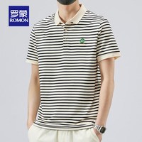 罗蒙 5531奶白 XL 条纹翻领短袖POLO衫