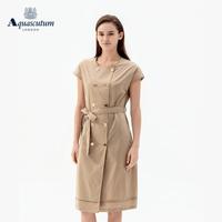 雅格狮丹 女士双排扣系带风衣连衣裙