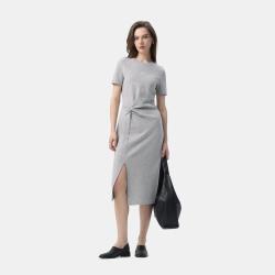 Gap 刺绣logo腰部打结开叉短袖中长连衣裙