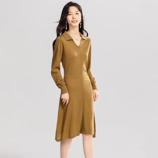 Sanpowa 羊毛翻领V领针织连衣裙