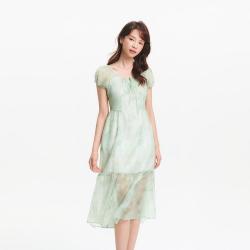 森马 夏季U领雪纺温柔系气质甜美晕染浪漫长款碎花连衣裙女