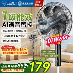 钻石表 钻石牌落地扇618开门红1级能效直流变频家用电风扇纯铜电机轻音摇头扇强劲风力智能语音遥控DFS-ZFR07